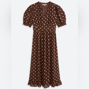 LES SEREIN Polka Dot Midi Dress Size Medium NWT V-Neck Blouson Sleeve